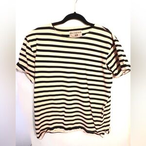 Bronson MFG Breton stripe sailor shirt. Navy/aprocot